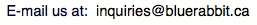  graphic of Inquiries @ Blue Rabbit dot CA e-mail address